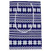 White Blue Norwegian KerstSweater Pattern Medium Cadeauzakje (Voorkant)