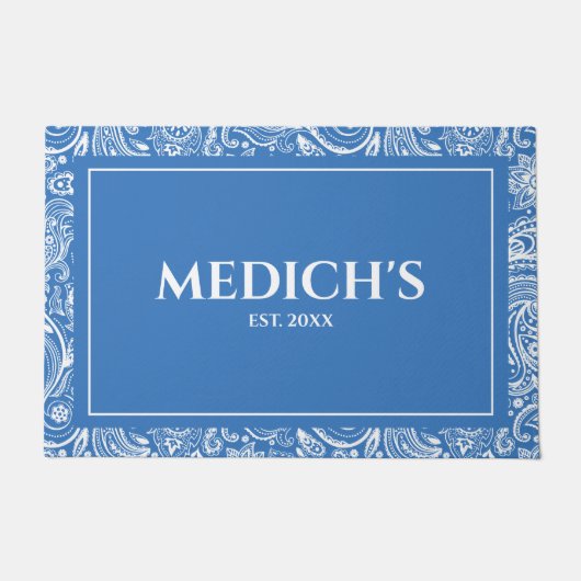 White & Blue Paisley Pattern Doormat Deurmat (Voorkant)
