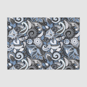 White & Blue Paisley Print Elegant Birthday Party Tissuepapier