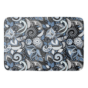 White & Blue Paisley Print Patroon Badmat