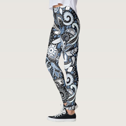 White & Blue Paisley Print Patroon Leggings (Links)