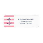 White Blue Pink Anchor and Stripes Etiket (Voorkant)