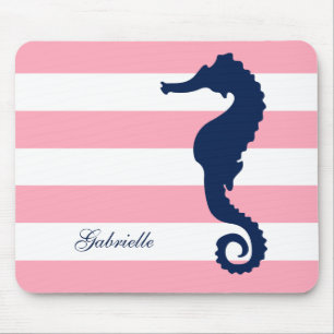 White Blue Pink Stripes Seahorse Muismat