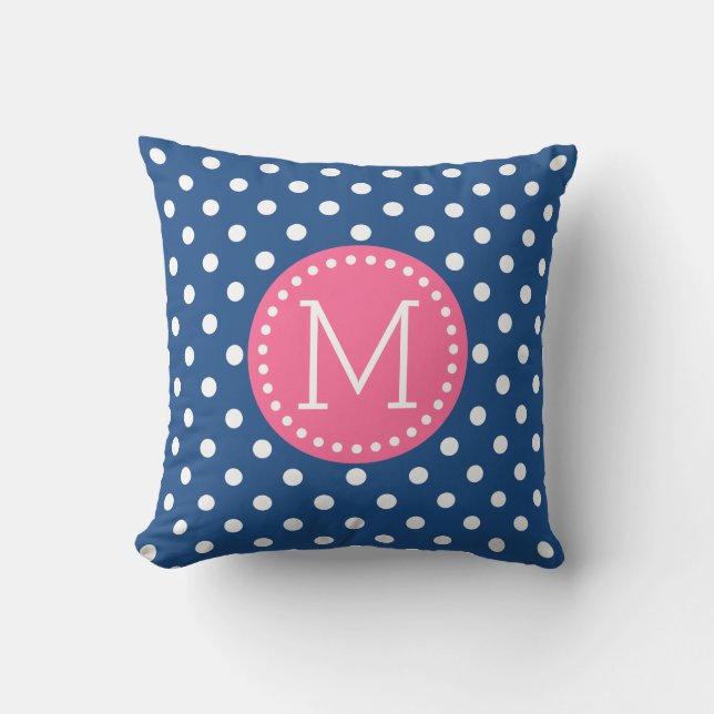 White & Blue Polkadot Pattern roze accenten Kussen (Voorkant)