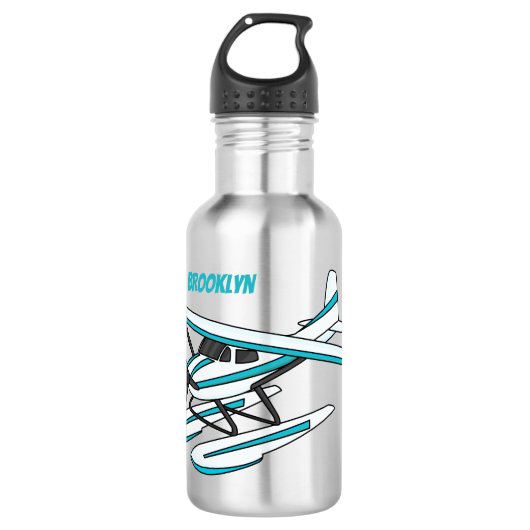 White blue seaplane afbeelding waterfles  (Voorkant)