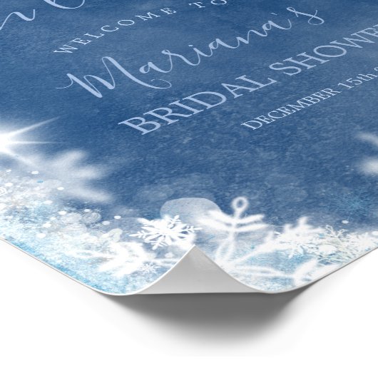 White Blue Snow in Love Snowflake Bruids Welkom Poster (Hoek)