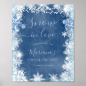 White Blue Snow in Love Snowflake Bruids Welkom Poster (Voorkant)