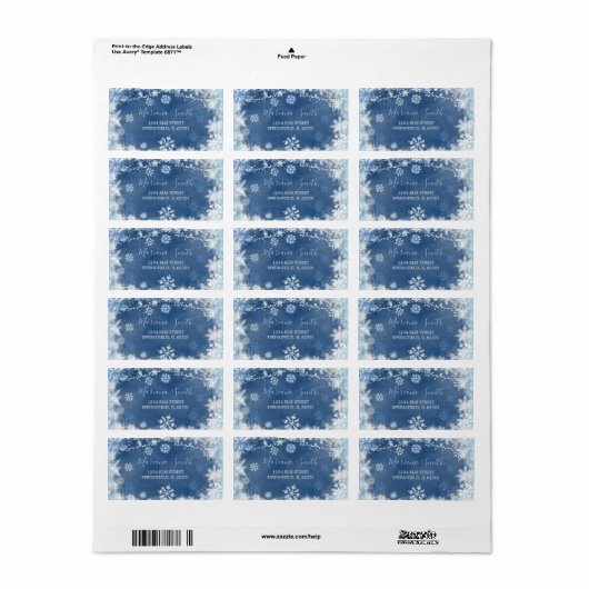 White Blue Snowflake Vrijgezellenfeest Adreslabel Etiket (Full Sheet)