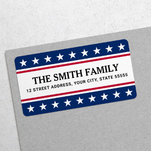 White blue star border patriotic return address etiket