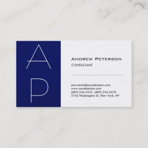 White Blue Stripe Trendy Monogram Visitekaartje