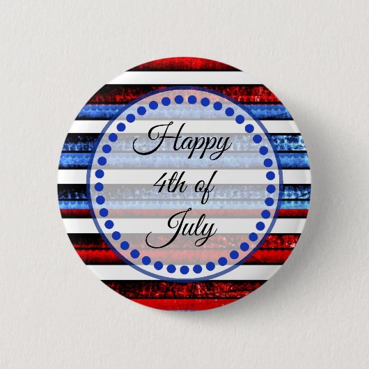 White Blue Striped Happy 4 juli Button (Voorkant)