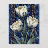 White Blue Tulip Damask Briefkaart (Voorkant)