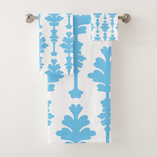 White & Blue Turquoise Damask Modern Glamor Bad Handdoek (Insitu)