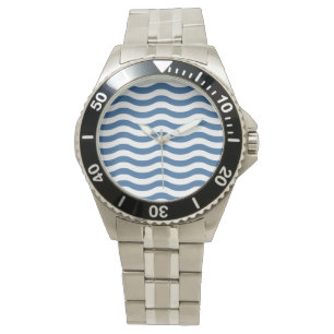 White Blue Wave Navy patroon Aanpassen achtergrond Horloge