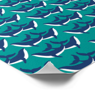 White Blue Whales Zee Animal Green Ocean Marine Poster