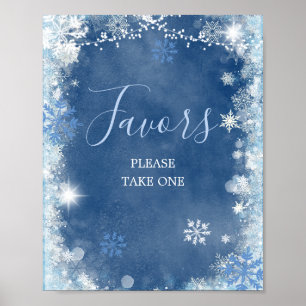 White Blue Winter Snowflake Vrijgezellenfeest Favo Poster