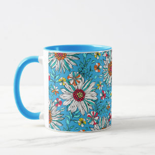 White Blue Yellow Oranje Red Daisy Flowers Pattern Mok