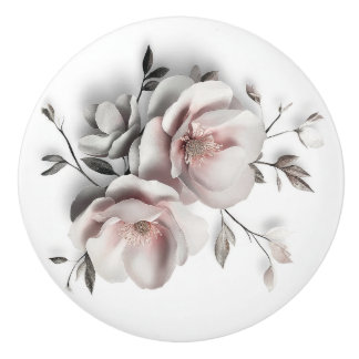 White Blush 3 D Flower Keramische Knop