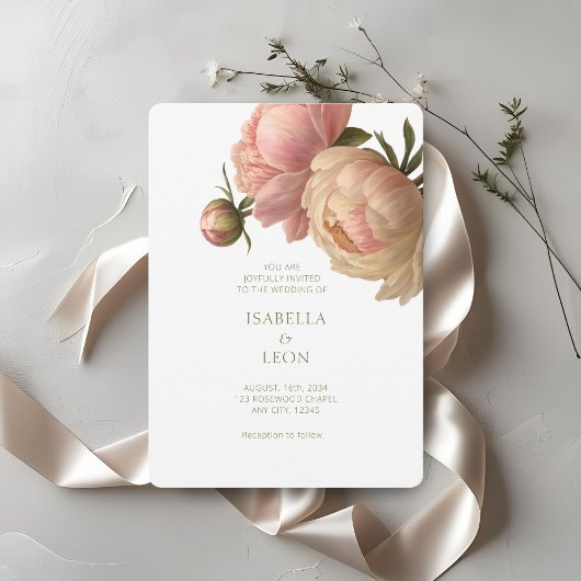 White & Blush | Chic Blush Rose Wedding Invitation