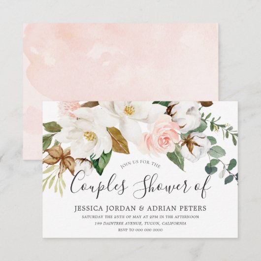 White & Blush Floral All Seasons Couples Shower Kaart (Voorkant / Achterkant)