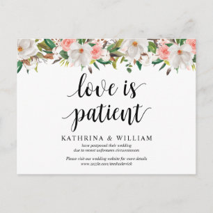 White Blush Florals, Love is Patient, Postponed Briefkaart