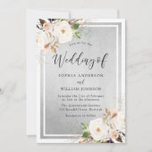 White & Blush Flowers Silver Elegant Wedding Kaart (Voorkant)
