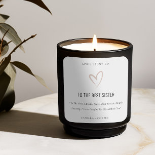White Blush Love Heart Best Sister Gift Candle Vierkante Sticker
