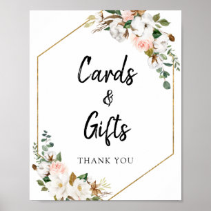 White Blush Magnolia Floral Kaarten and Gifts Sign Poster