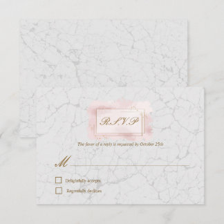 White & Blush Marble Gold Lijst Weddenschap RSVP-k RSVP Kaartje
