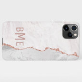 White Blush & Roos Gold Agate Marble Monogram iPhone Hoesje (Achterkant horizontaal)
