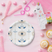 White bohemian retro evil eye pattern papieren bordje (Feest)