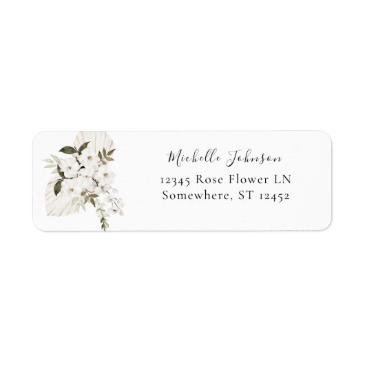 White Boho Floral Return Address Label (Voorkant)