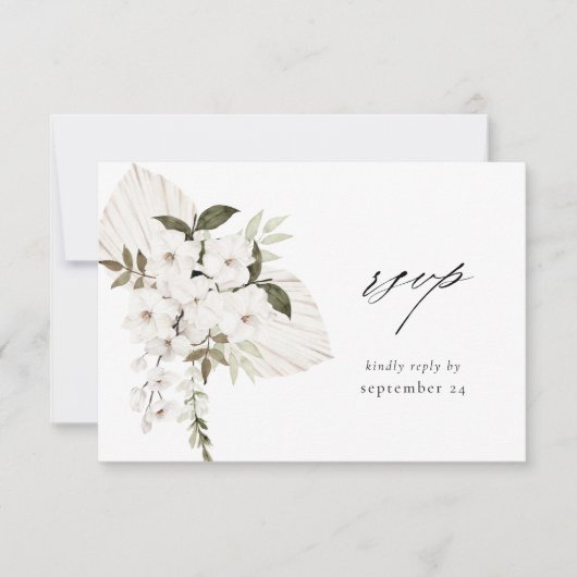 White Boho Floral w Meal RSVP Card (Voorkant)