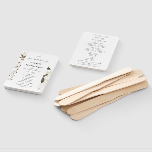 White Boho Floral Wedding Ceremony Programme Handwaaier (Niet-gemonteerd)