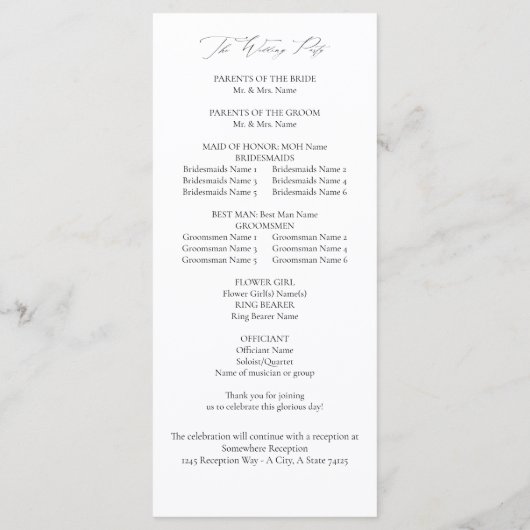 White Boho Floral Wedding Ceremony Programme Programma (Achterkant)