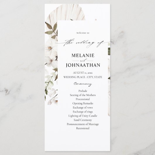 White Boho Floral Wedding Ceremony Programme Programma (Voorkant)
