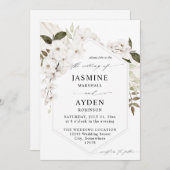 White Boho Floral Wedding Invitation V2 LN Kaart (Voorkant / Achterkant)