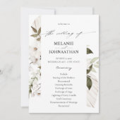 White Boho Floral Wedding Programme Kaart (Voorkant)