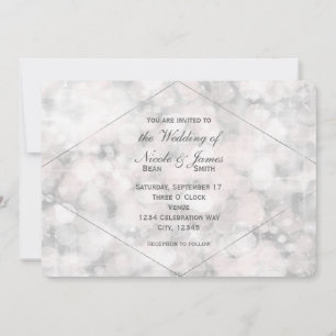 White Bokeh Light Elegant Glam Wedding Invitations Kaart