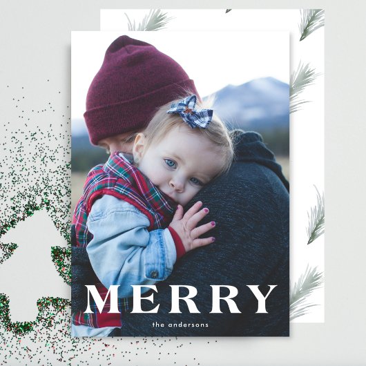 White Bold MERRY Noël Holiday Carte photo