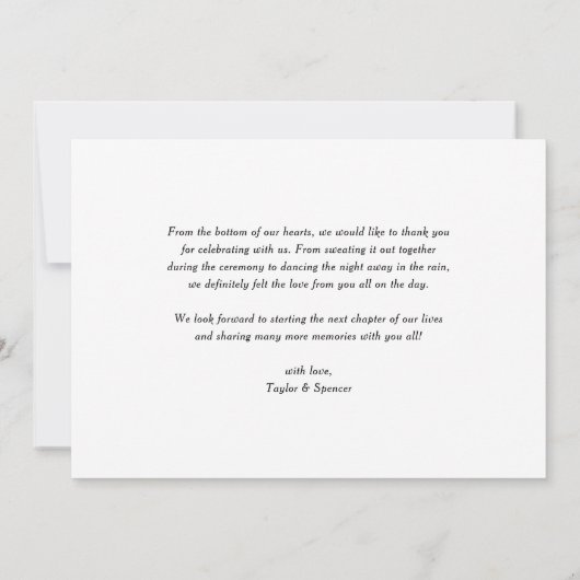 White Bold Retro Script Photo Weddenschap Bedankkaart (Achterkant)