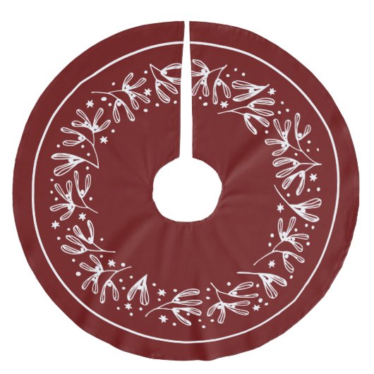 White Botanical Design Brused Polyester Tree Ski Kerstboom Rok (Voorkant)