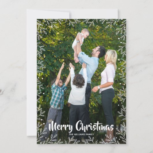 White Botanical kerstfoto Feestdagenkaart (Voorkant)