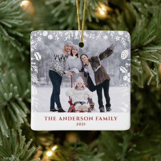 White Botanical Kerstseries - Fotobedekking Keramisch Ornament (Boom)