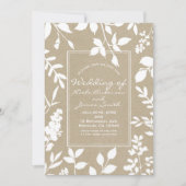 White Botanical Leaves Simple Rustic Wedding Kaart (Voorkant)