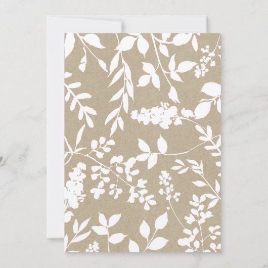 White Botanical Leaves Simple Rustic Wedding Kaart (Achterkant)