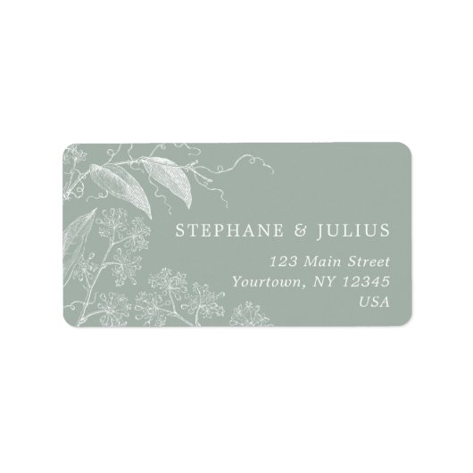 White Botanical Sage Green Return address Label (Voorkant)