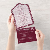 White Botanicals Burgundy No Envelopes Wedding All In One Uitnodiging (Afscheurbaar)