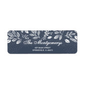 White Botanicals on Blue Return Address Etiket (Voorkant)