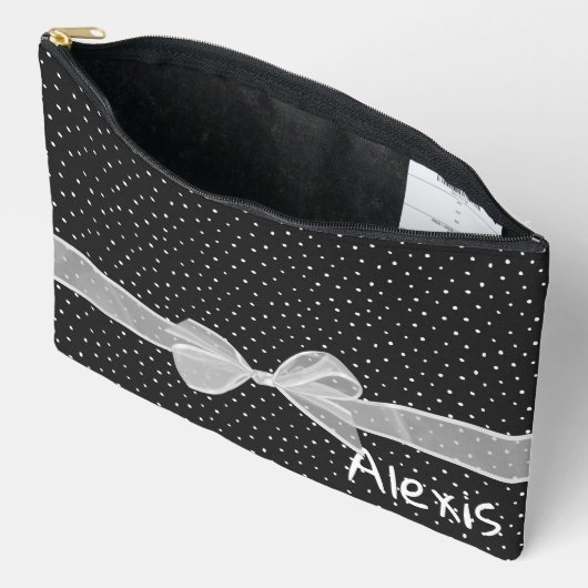 White bow and Ribbon on Stippen met naam Etui (Open)